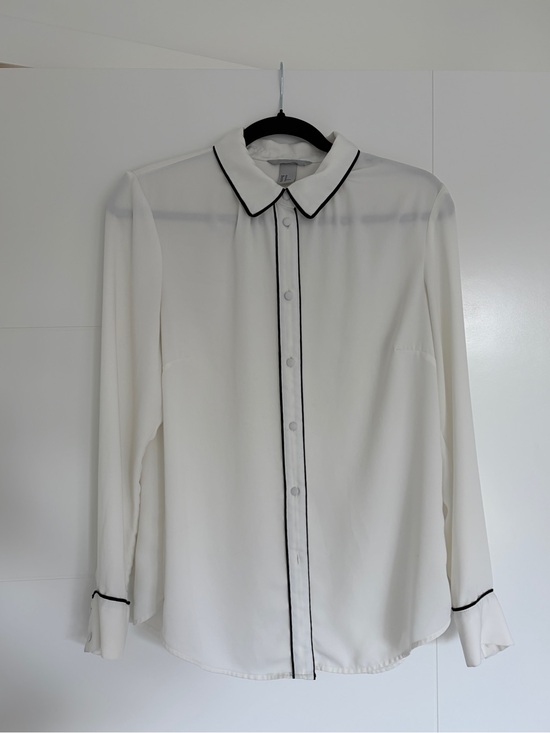 H&M Tops - H&M White Button-Up Shirt with Black Piping